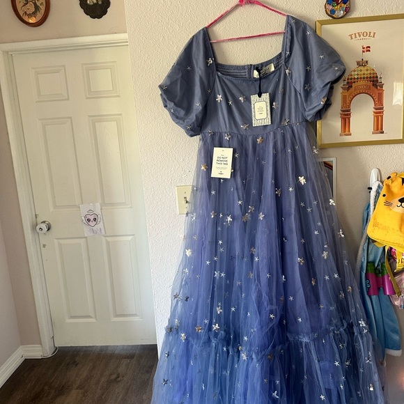 Jessakae - L NWT Star Embroidered Tulle Maxi Dress - Lavender Blue Wendy Dress - Picture 2 of 4